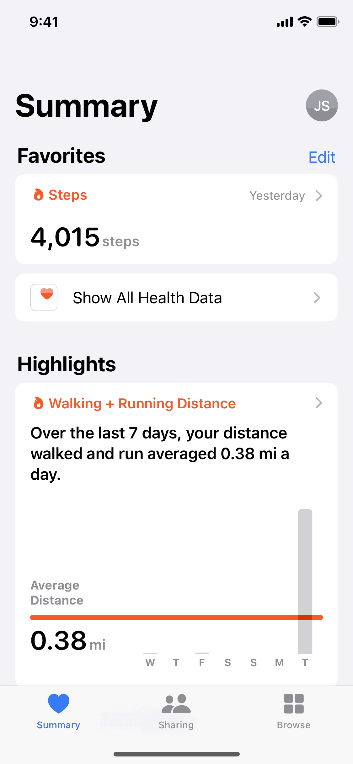 Apple Health summary screen with a strong type hierarchy