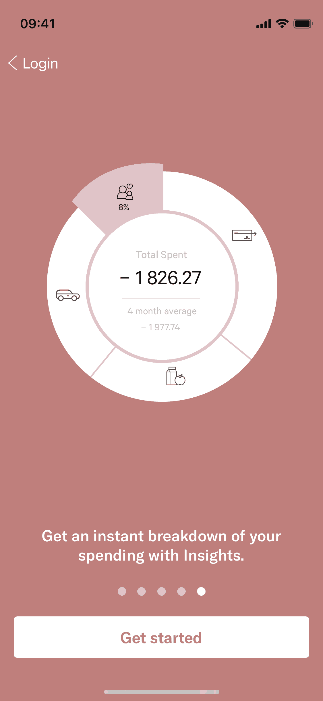 N26 onboarding slide showing the Insights spending breakdown