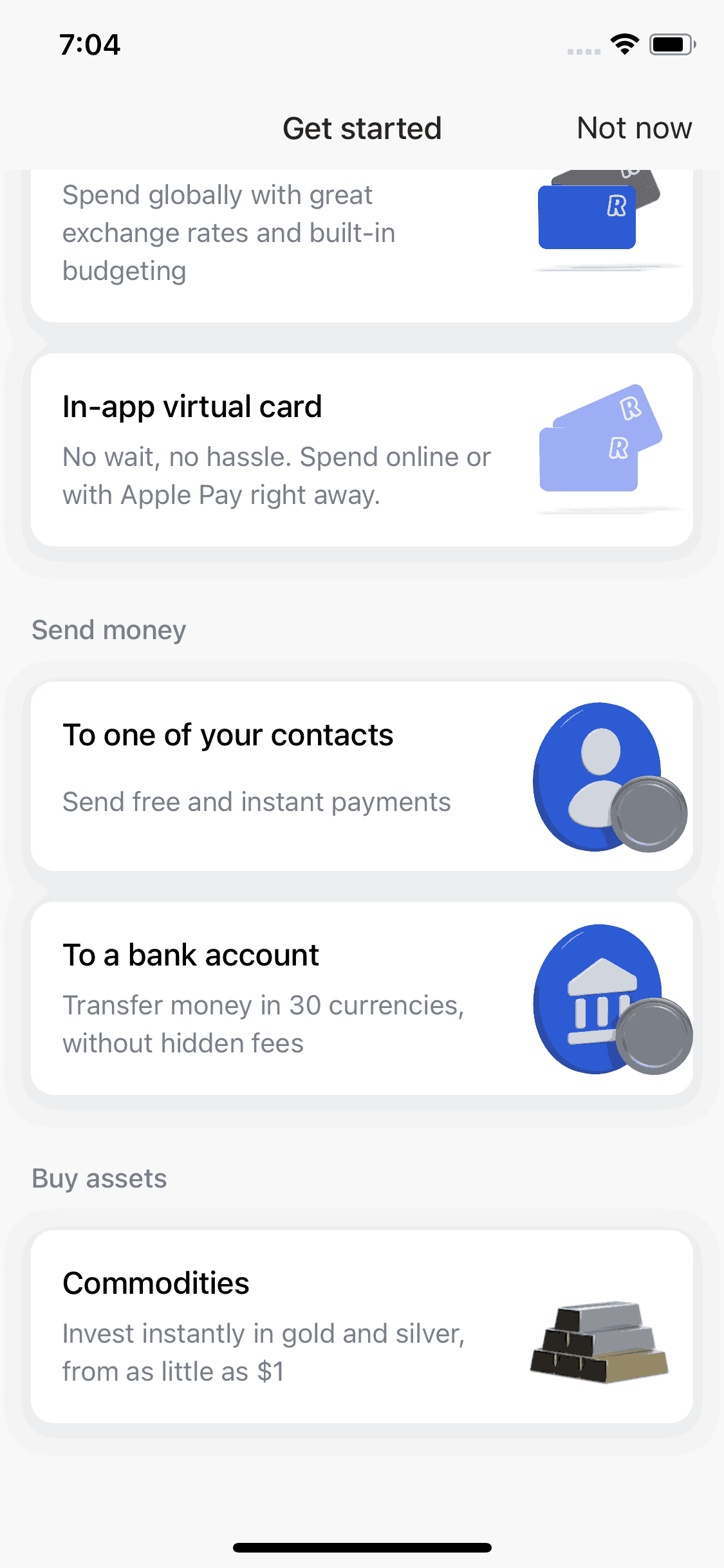 Revolut getting started checklist with every task named in words